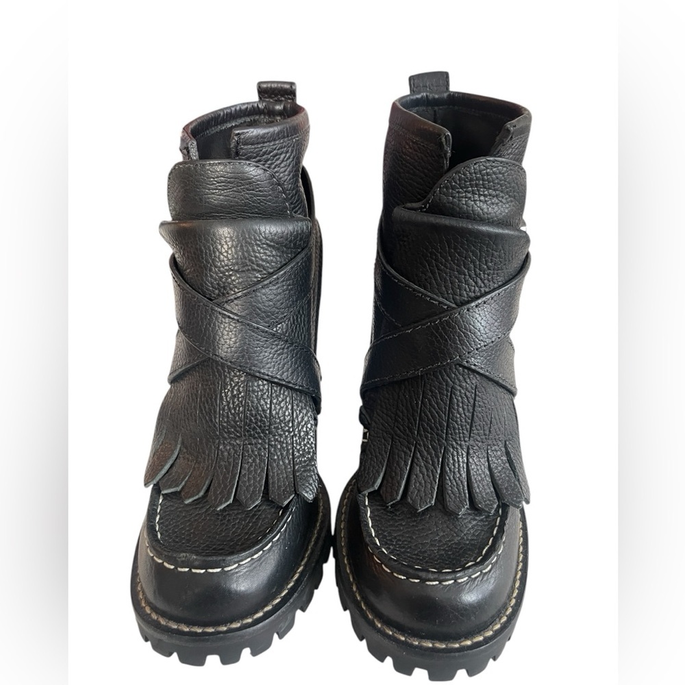 Tory Burch Black Leather Fringe Ankle Booties with Buckle - Picture 15 of 16